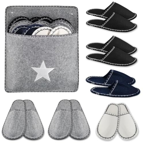 Nisone 6 Pares Zapatillas Casa Invitados Fieltro Kit, Antideslizantes Hotel Pantuflas de Invitados, Unisex Zapatillas con Bolsa de Almacenamiento, para Hogar, Viajes, Hotel, Baño