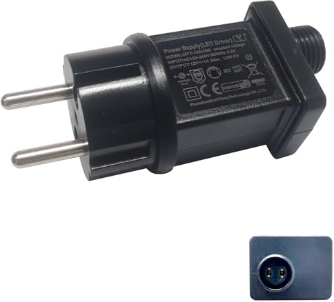 12V 1A Lichterkette Netzteil Adapter, Wasserdicht IP44 Transformatoren, LED Netzteil Adapter, LED Niederspannungs Lichterkette Außen Trafo Geeignet für Weihnachtsbaum Lichter, Eiszapfenlichter