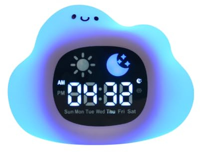 Longben Niedlicher Tierwecker mit Nachtlicht, Katze/Hund/Eule/Wolke/Bär/Dinosaurier Digitaluhr, SleepTrainer Zeituhr, Einstellbare Helligkeit, Perfekter Schlafbegleiter für Jungen Mädchen (Wolke)