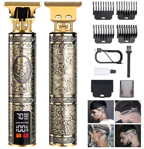 Professional Beard and Hair Trimmer for Men Cordless Rechargeable Grooming Kit with Zero-Gap T-Blade Shaver, LCD Display and Long-Lasting Battery