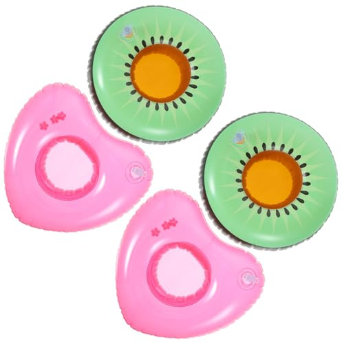 HOMSFOU Portavasos Inflables para Piscina 4 Piezas, Diseño de Kiwi y Corazón, Material PVC Resistente, Portabotellas Flotante para Fiestas Acuáticas y Uso en Lagos y Océanos