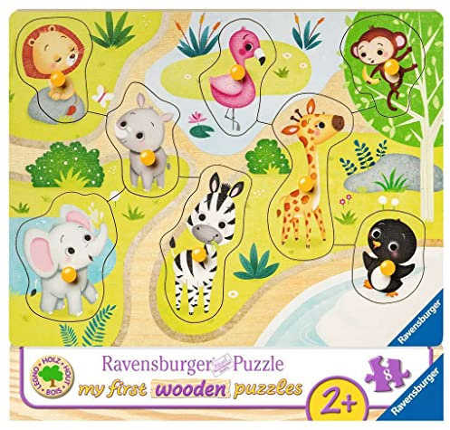 Ravensburger Kinderpuzzle - 03687 Unterwegs im Zoo - My First Wooden Puzzle mit 10 Teilen - Puzzle für Kinder ab 2 Jahren - Holzpuzzle