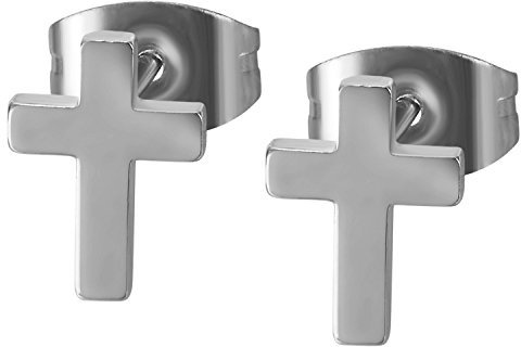 JewelryWe Schmuck Kreuz Ohrstecker für Herren und Damen, Edelstahl Poliert Christlich Kruzifix Ohrringe Ohrschmuck Schwarz