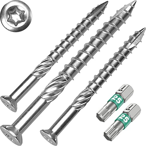 Terrassenschrauben 5 x 100 T-INOX - 1000 Stück Edelstahl gehärtet C1, Torx 25 inkl. 2x Edelstahl Bit - AISI 410 martensitisch
