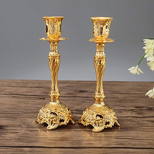 Sziqiqi Lot de 2 Bougeoirs Chandeliers Candélabres en Or Métal Decoration, Vintage Bougeoir de Décoration de Table Mariage, Or