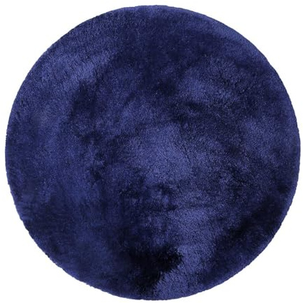 Homie Living Porto Azzurro Badteppich, 90 cm rund, dunkelblau | Badematte kuscheliger flauschiger weicher Flor l Rutschfest und Waschbar