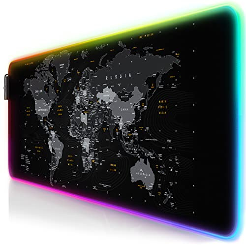 TITANWOLF XXL RGB Gaming Mouse Mat Pad - 800x300mm - XXXL Extended Large LED Mousepad - 11 Multi colors and effect modes - Non Slip Rubber Base - Computer Keyboard Mice Mat for Macbook PC World Map