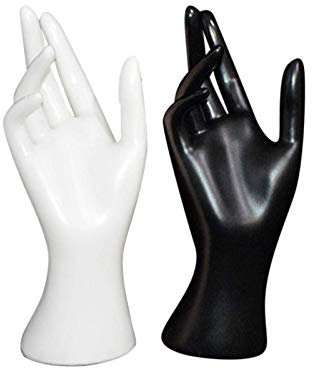 POHOVE 2 Teile Buchse Mannequin Hand, Schwarz und Weiß Schmuck Hand Form Ständer Ring Halskette Hand Rack Kette Display Hand Tagebuch Langlebig Halskette Armband Für Ringe, Armbänder