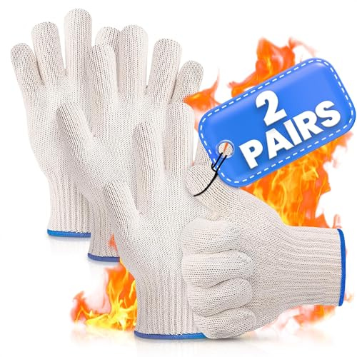 2 Pair Heat Resistant Gloves for Cooking – 9.5 Aramid Fibre Oven Gloves with Fingers, Non-Slip BBQ Grill Protector for Baking, Frying & Smoker – Reusable Heat Protection for Safe Cooking & Grilling