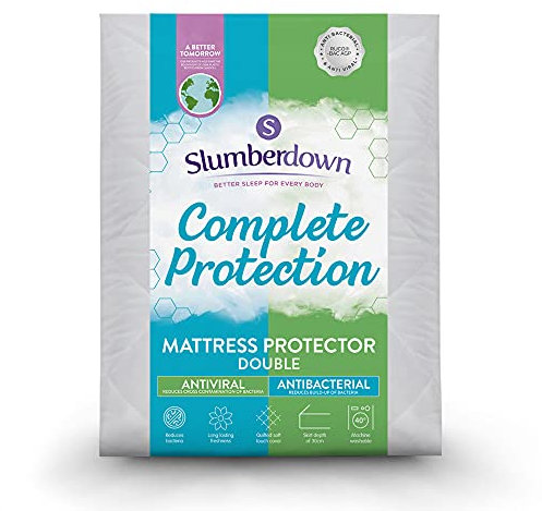 Slumberdown Complete Protection Mattress Protector Double Bed - Antiviral & Antibacterial 30cm Deep Fitted Mattress Cover | Reduces Bacteria, Non-Allergenic, Washable (135 x 190cm)