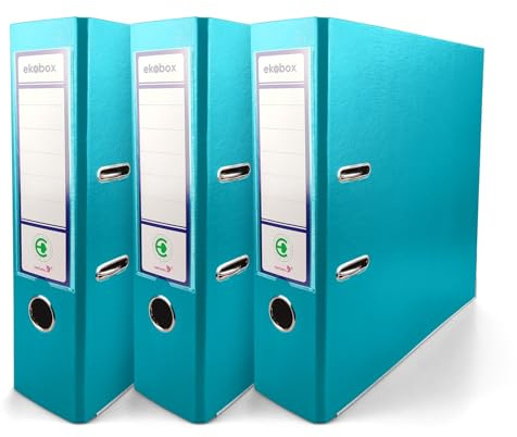 Netuno 3x Ordner A4 breit Türkis 8cm Kunststoff 2-Ring-Mechanik | Aktenordner Ringordner für A4-Dokumente Büro Studium Homeoffice Ordnungssystem Aktenaufbewahrung Dokumentenablage Registratur