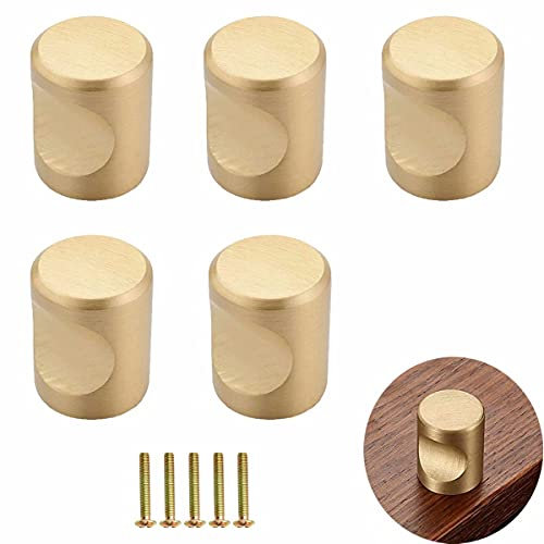 FBSHOP(TM) 5CPS Gold Brass Drawer Knob | Drawer Handle | Cylinder Cabinet knob | 17mm Diameter Knob for Home Furnitures,Cupboards, Doors, Cabinets & Drawers