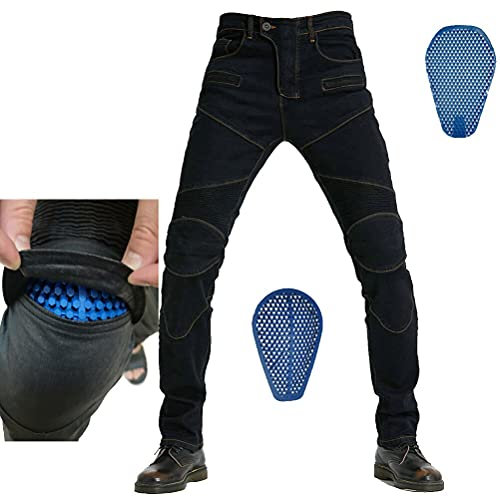 Motorrad Schutzhose Biker Jeans verstärkt mit CE Rüstung Silica Gel Favo Schutz Motocross Laufen Jeans, Schwarz , XXL