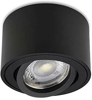LongLife LED Flacher Aufbaustrahler schwarz rund schwenkbar Deckenleuchte - LED Leuchtmittel: 5W Neutralweiß 230V dimmbar Deckenbeleuchtung für Wohnzimmer & Büroeinrichtungen