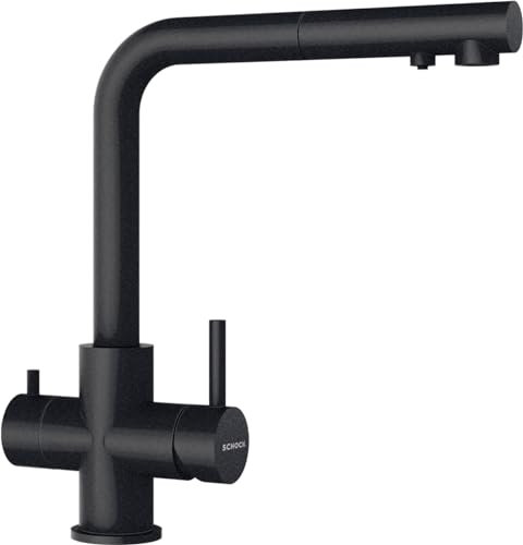 SCHOCK Küchenarmatur VITUS Puro – schwarze Hochdruck Filterwasser Armatur mit ausziehbarer Schlauchbrause