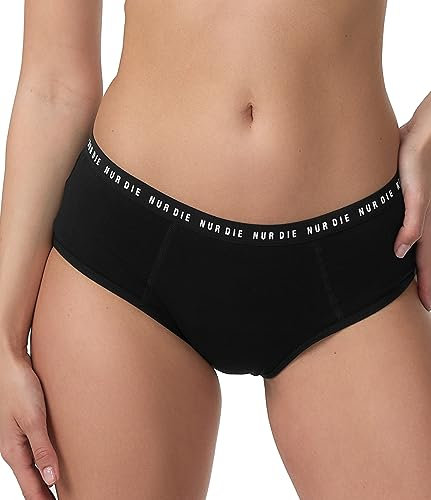 Nur Die Alles Geregelt Perioden-Unterwäsche für extrastarke Blutung waschbarer saugfähiger Panty Bio-Baumwolle, schwarz, L