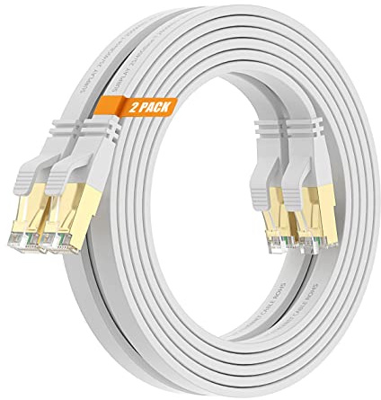 Surplay Cat8 6FT-2Pack Ethernet Cable,White-40Gbps Internet Network Patch Cord,High Speed Gold-Plated RJ45 Double Shielded with Ground Wire & Cable-Tie for Gaming,Modem,Hub,Router