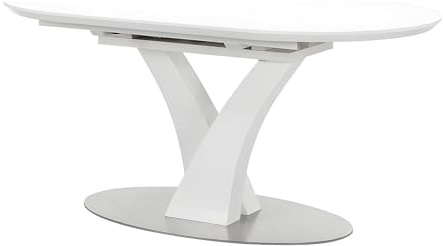 Vente-unique - Table à Manger Extensible - 6 à 8 Personnes - MDF et métal Inoxydable - Blanc laqué - Talara