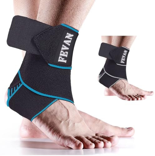 FEVAN Cavigliera Ortopedica Regolabile Antiscivolo - Cavigliera Sportiva per Uomo e Donna - Tutore Caviglia - Tutore Caviglia Distorsione - Cavigliera Ortopedica per Distorsione (Nero/Grigio) (Blu)