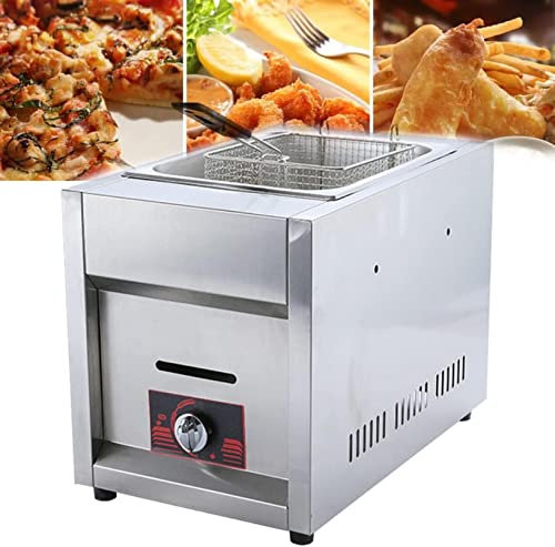 ANSNAL Friteuse à Gaz GPL en Acier Inoxydable Commerciale, 6L/12L Professionnelle Friteuse à Gaz avec Panier Et Couvercle, Puissance De Feu Réglable Adaptée Au Poulet Frit Et Aux Frites,DoublePot