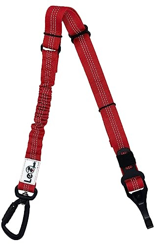 LeoPets Hunde Sicherheitsgurt für Auto | Hundegurt Auto | Für alle Hunde Größen 30cm - 90cm | Sicherheitskarabiner - Sicherheitsgurt reflektierend und Rückdämpfung (Rot)