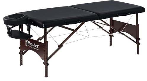 Master Massage 28 Argo Portable Massage Table in Black with Walnut Legs- Spa Bed for Tabletop Exercise & Massage- Beauty Bed Tattoo Bed- Lash Table