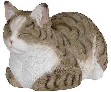 Colourliving Deko Katze Lebensecht Katzenfigur Gartenfigur Schlafend Dekofigur Grau Emma
