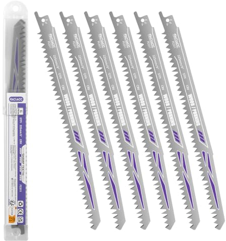 FACIACC Säbelsägeblätter Set 6 Stück für Holz Sägeblätt Säbelsäge für schnelle und saubere Schnitte Sägeblatt-Set für Säbelsägen Pruner Zubehör Säbelsäge, 225mm 5TPI