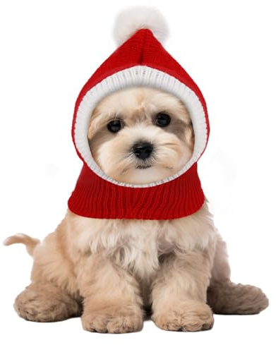 Weihnachtsmütze Hund, Rote Weihnachts Strickmütze für Haustiere Warme Winter Hundemütze Hals Ohrenwärmer Stirnbandschutz für Haustier Weihnachtsdekoration (S)