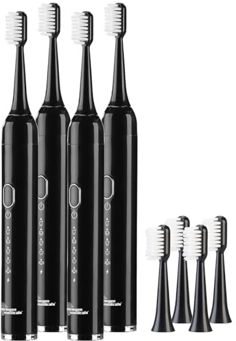 newgen medicals 4er-Set Reise-USB-Akku-Schallzahnbürsten, 25.000 Hz, 5 Modi, Tasche