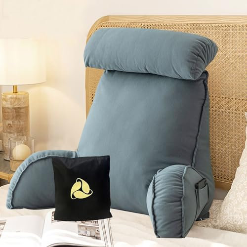 Lesekissen für Bett und Sofa mit Armlehnen | Rückenkissen | Rückenstütze | Bett Rückenlehne Lesekissen | Ideal als Rückenstütze für mehr Halt und Komfort von Rücken | Kopf | Nacken 75 x 40 x 50 cm