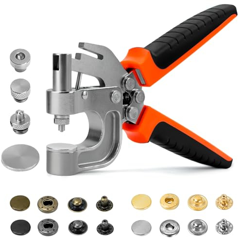 Sopnom Kit di strumenti per bottoni a pressione in pelle, pinze a pressione con 40 set di bottoni automatici in metallo da 15 mm, bottoni a pressione in 4 colori per riparare vestiti, giacche,