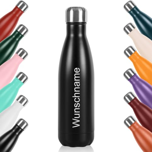 polar-effekt Trinkflasche Edelstahl 0,5 liter in Schwarz mit Gravur - personalisierte BPA-Freie Flasche