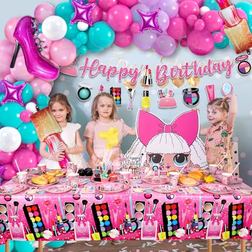 Spa Birthday Party Decoration - Makeup Party Favors, Plates Cups Napkins Tablecloth Happy Birthday Banner Cake Toppers for Girls Women Slumber Pamper Spa Birthday Party Supplies (banner)