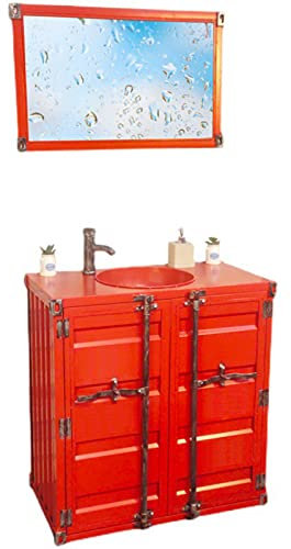 SmPinnaA Mobile Da Bagno Autoportante, Mobile Portaoggetti Per Lavabo In Ferro Battuto In Stile Industriale Con Rubinetto E Scarico 31,8 X 16,9 X 33,4 Pollici,Grigio,Con Specchio