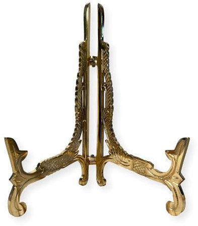 Thorness Large 10 inch Metal Easel Brass Finish | Plate holder | Display stand | Metal Frame Holders for Photo Pictures Decorative Plate Dish | 25cm (H) x 15cm (Deep) | Picture Easel |Wedding tables