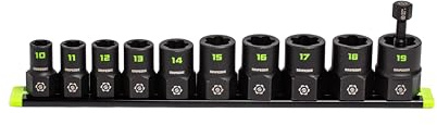 GRIPEDGE Tools | 10-PC 3/8 Drive RPT Socket Extractor Set | 10-19mm | Removes Broken Studs, Stripped Bolts & Lug Nuts | Premium Aluminum Socket Rail