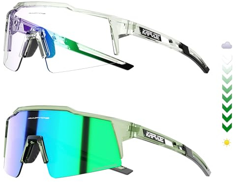 KAPVOE Photochromatische Selbsttönend Fahrradbrille TR90 Rahmen für Herren Damen Jungen Mädchen Klar Sportsonnenbrille K9023 | Photochromatische Fahrradbrille, UV400-Schutz, TR90-Struktur und integrierte Innenhalterung