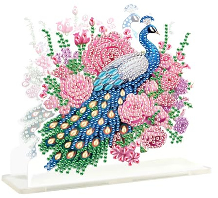 DCIDBEI Serviettenhalter Freistehender 15x15cm Diamant Painting Tischtuchspender Handtuchhalter Serviettenspender Servietten Halterung für Tische Küche Restaurant Picknick Pfau Serviettenständer