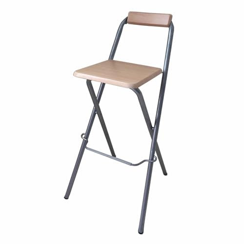 XQJLBZA 75 cm Klappbarhocker für Erwachsene, Hoher Klappstuhl für die Küche mit Rückenlehne und Fußstütze, Barhocker für die Innentheke(Natural)