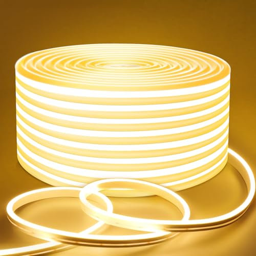Lamomo LED Streifen 5M, Neon Dimmbar LED Strip, Warmweiss Wasserdicht 3000K Led Leiste, Silikon Flexibel Outdoor Lichtleiste für Innen Aussenbereich Heim Küche Deko