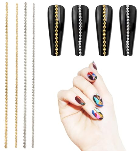 WUSJCOF 2 bandes de Chaînes D'Art D'Ongle 3D en Métal,Décorations et Accessoires pour les Ongles avec Boîte,Nail Charms et Charms Ongles,Ornements D'Ongles (Or)