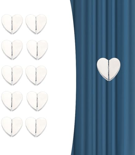 Yukfdcnb 10Pairs Heart-Shaped Curtain Magnets Closure, Magnetic Tiebacks Clips Closure Drapes for Home Bedroom Bathroom Office Draperies