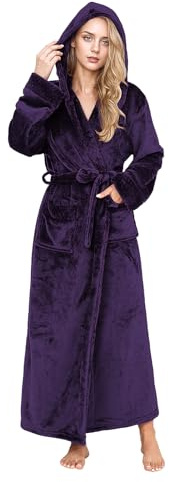 PUTUO Robe de Chambre Femme Polaire: Peignoir de Bain Femme Longue Hiver Chaud Peignoir avec Capuche Violet L-XL