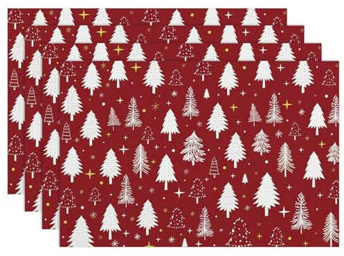 Rot Kiefern Weihnachten Tischsets 4er Set, Abwaschbar Weihnachtsbaum Platzsets PVC Platzdeckchen rutschfest hitzebeständig, Weihnacht Dekor für Küche Esstisch Urlaub Party 30x45cm