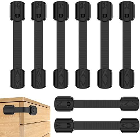 Septeamay Lot de 8 Bloque Porte Bébé, Securite Placard Enfant avec Adhésif Fort, Bloc Porte Securite Bebe, Bloque Tiroir Placards Sécurite Protection Bebe pour armoires, tiroirs, réfrigérateur- Noir