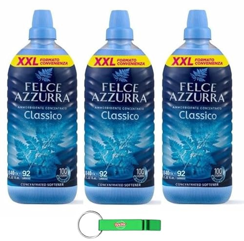 3 X Felce Azzurra Ammorbidente Classico – Ammorbidente concentrato – 92 lavaggi – 1840 ml + portachiavi Beni Culinari