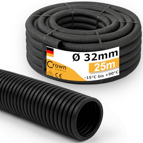Wellrohr M32 UV-Beständig | 25m Leerrohr ungeschlitzt - Innendurchmesser 23,5mm - Flexrohr Kabelschlauch für Erdkabel nach DIN EN 61386-22 flammwidrig, flexibel für leichte Kabelverlegung