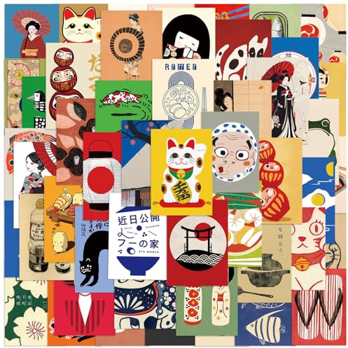 Japanese Traditional Culture Stickers, 50Pcs Japanese Cartoon Stickers, Waterproof Vinyl Graffiti Decals for Skateboards Luggage Laptop, Teens and Adults