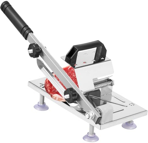 Manual Meat Slicer Mutton Roll Food Slicers Stainless Steel Slicer Meat Cutter Machine with Anti Slip Suction Cups Thickness Adjustable Frozen Meats Slicers for Home Kitchen
